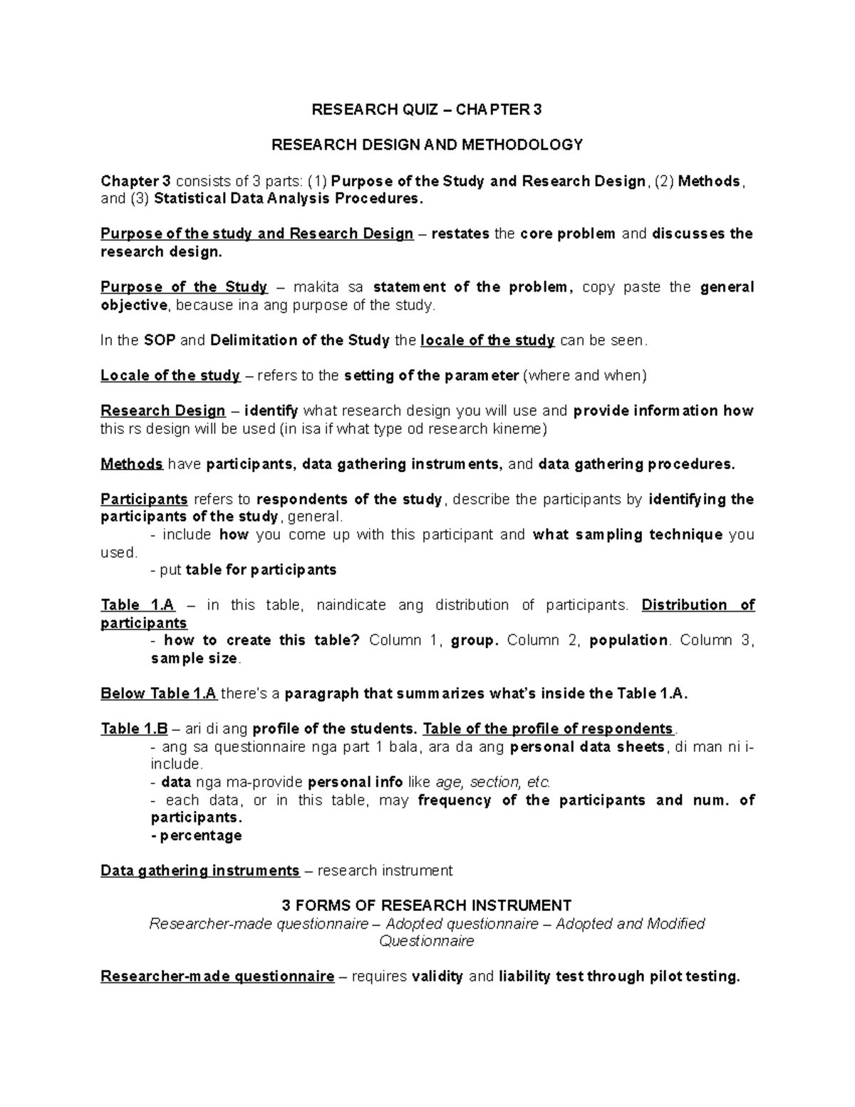 RESEARCH QUIZ CH 3: DESIGN & METHODOLOGY OVERVIEW - Studocu