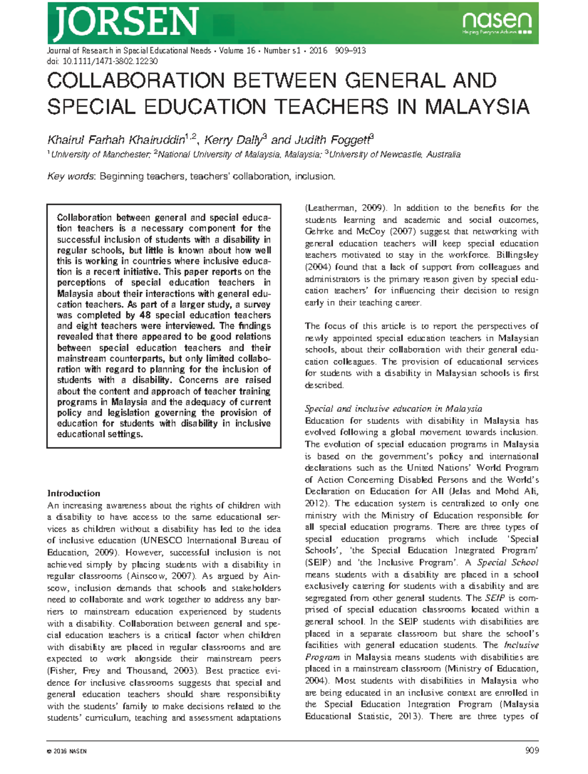 Collaboration Between General and Special Education Teachers in ...