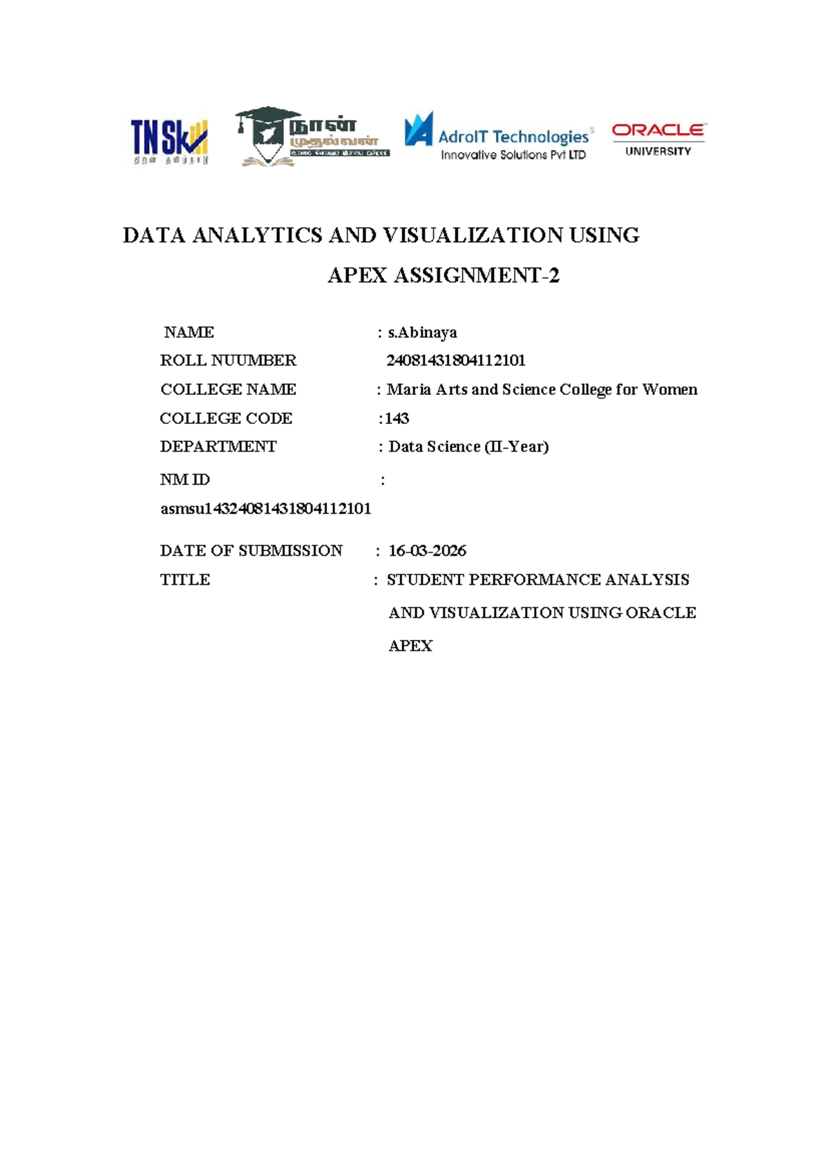 DATA ANALYTICS & VISUALIZATION: STUDENT PERFORMANCE USING APEX - Studocu