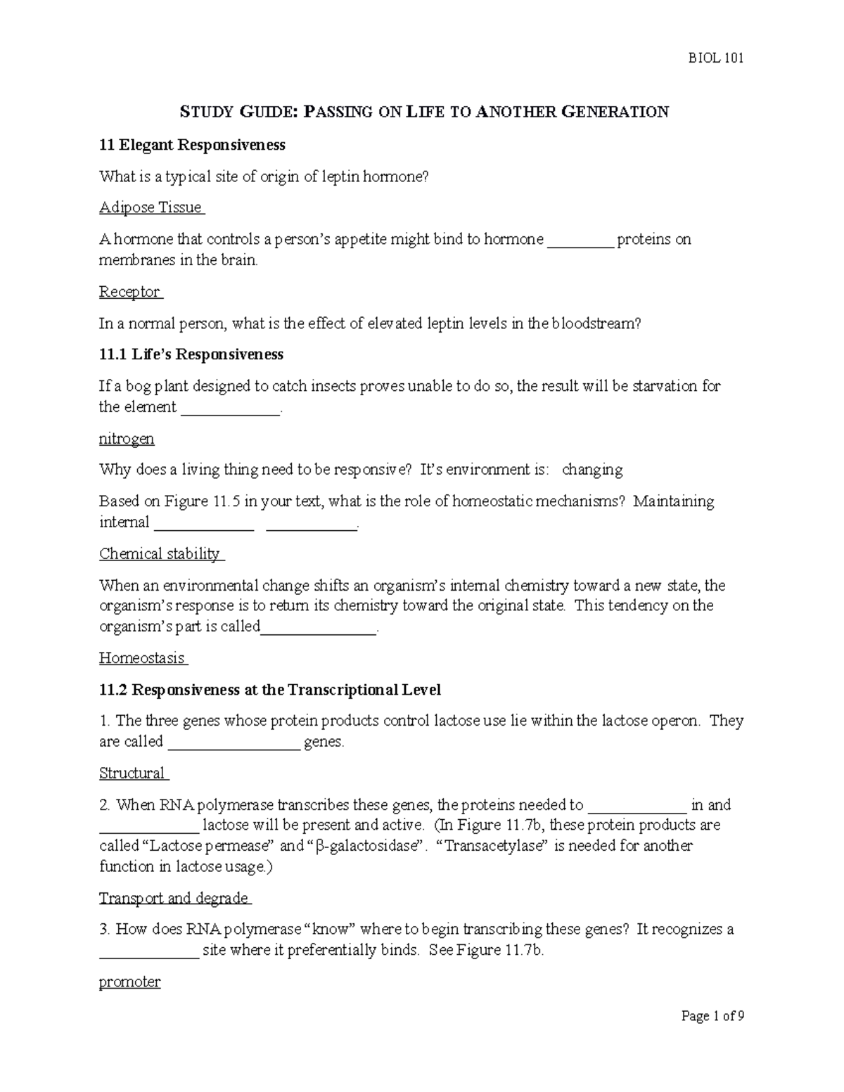 Study Guide: BIO101 - Passing Life to Future Generations - Studocu