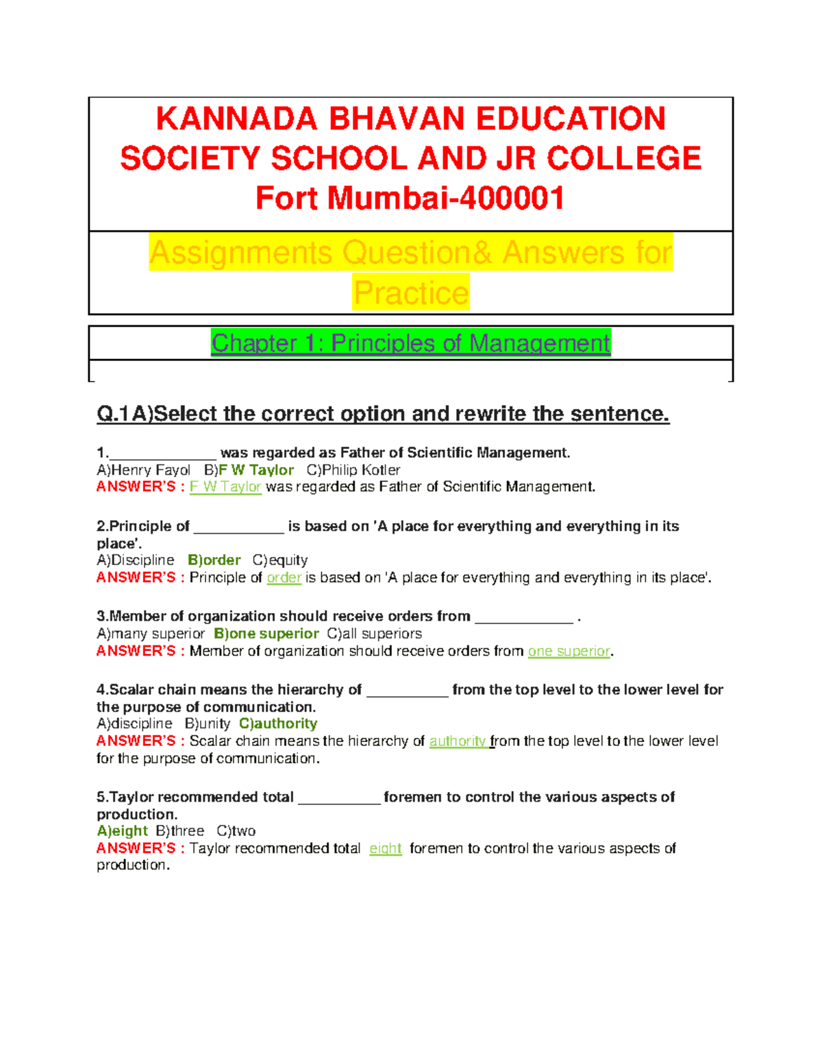 OCM 2025-26 Chapter 1: Principles of Management Study Notes - Studocu