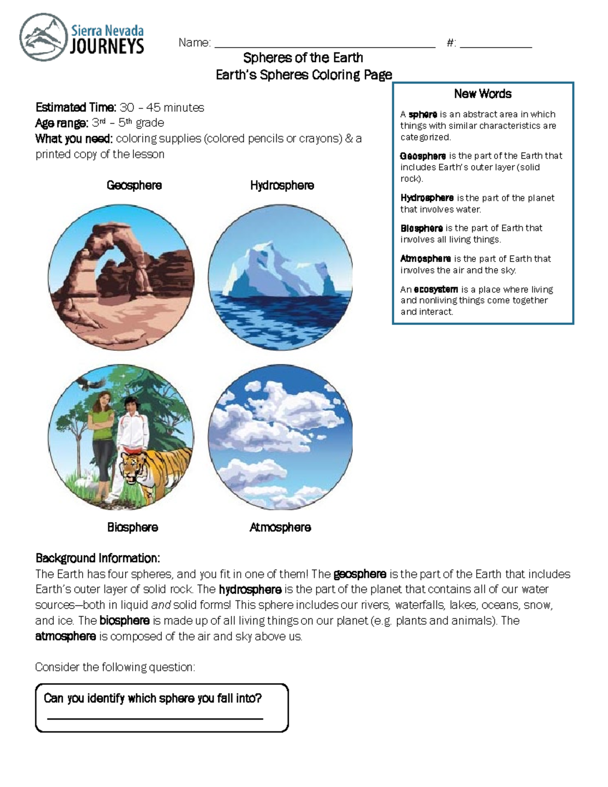 Earth's Spheres Coloring Page Activity for Grades 3-5 - Studocu