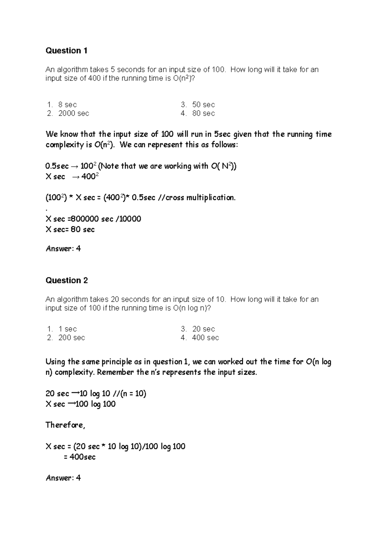 CS101 Midterm Exam Solutions on Algorithm Time Complexity - Studocu