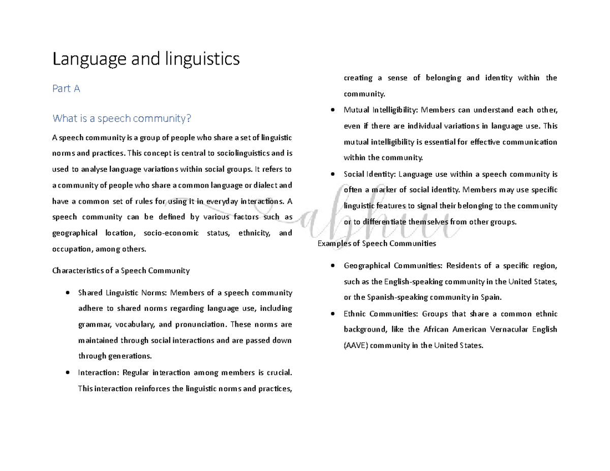 Part A linguistics - Language and linguistics Part A What is a speech ...