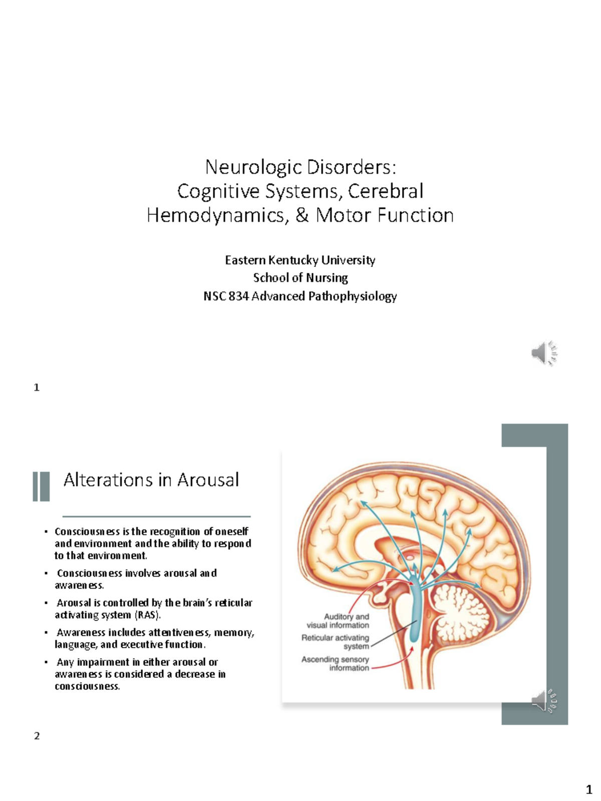 Neurologic Disorders: Cognitive Systems & Motor Function (NSC 834 ...