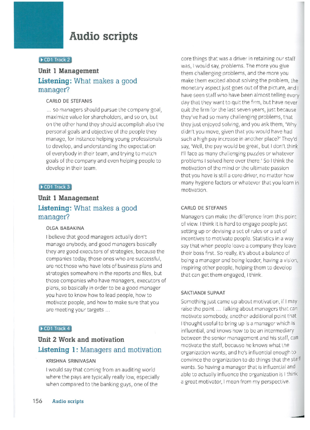 ESP111 Audio Scripts on Management & Motivation - Units 1-5 - Studocu