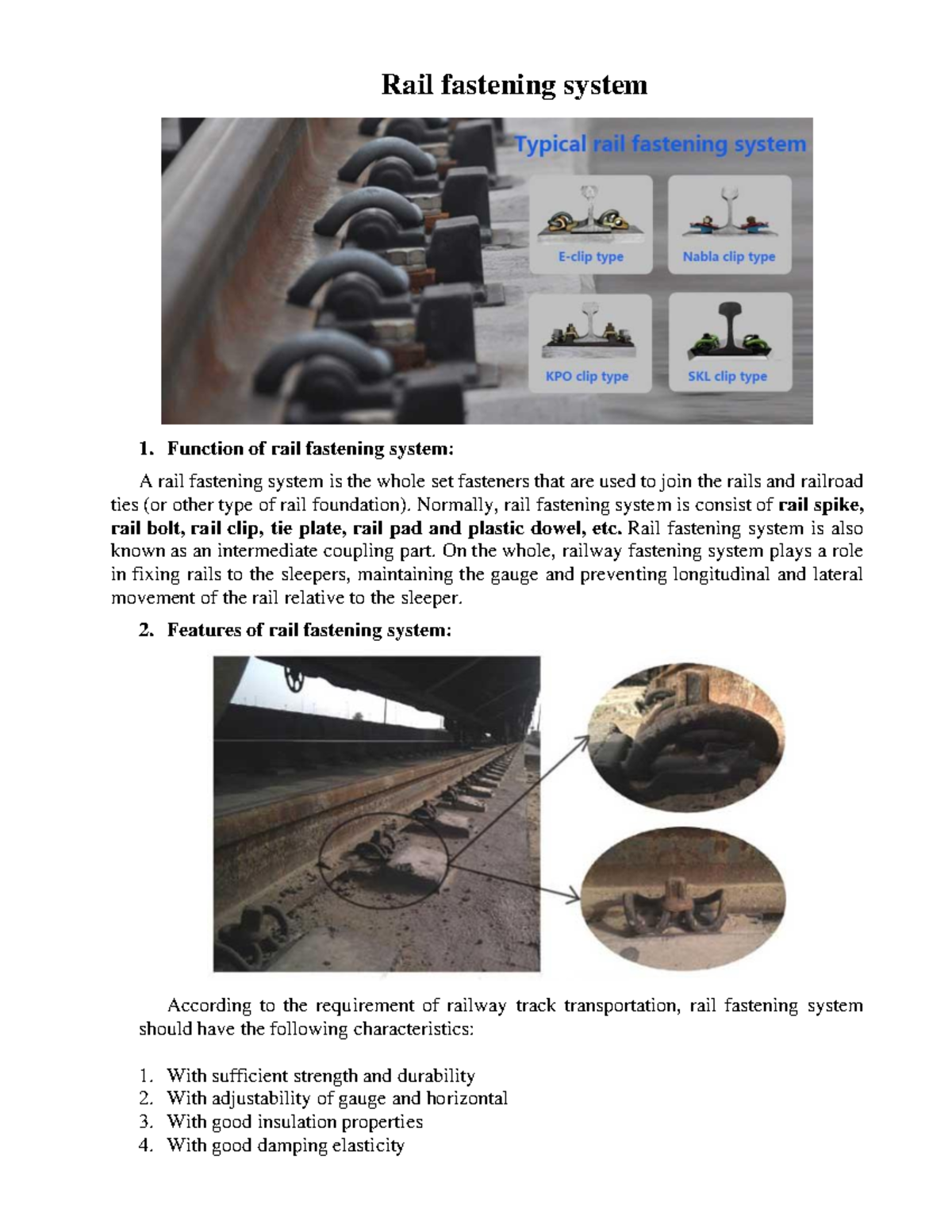 Rail Fastening System Overview: Types, Functions, and Features - Studocu