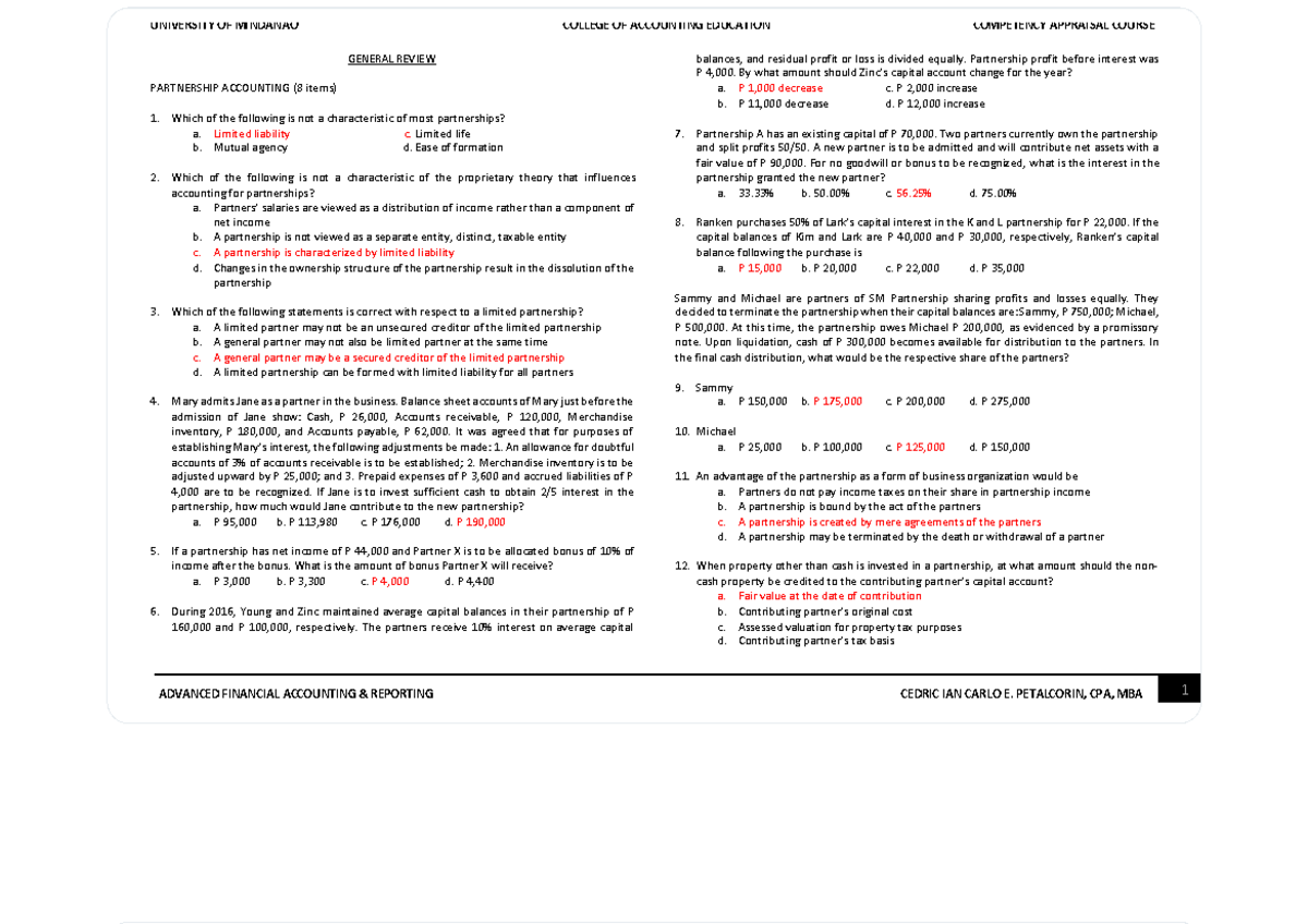 Advance Financial Accounting & Reporting: Partnership Accounting ...