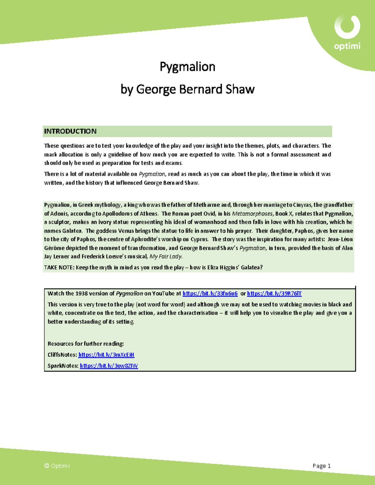 Pygmalion (ENG 101) Practice Questions for Act 1 Analysis - Studocu