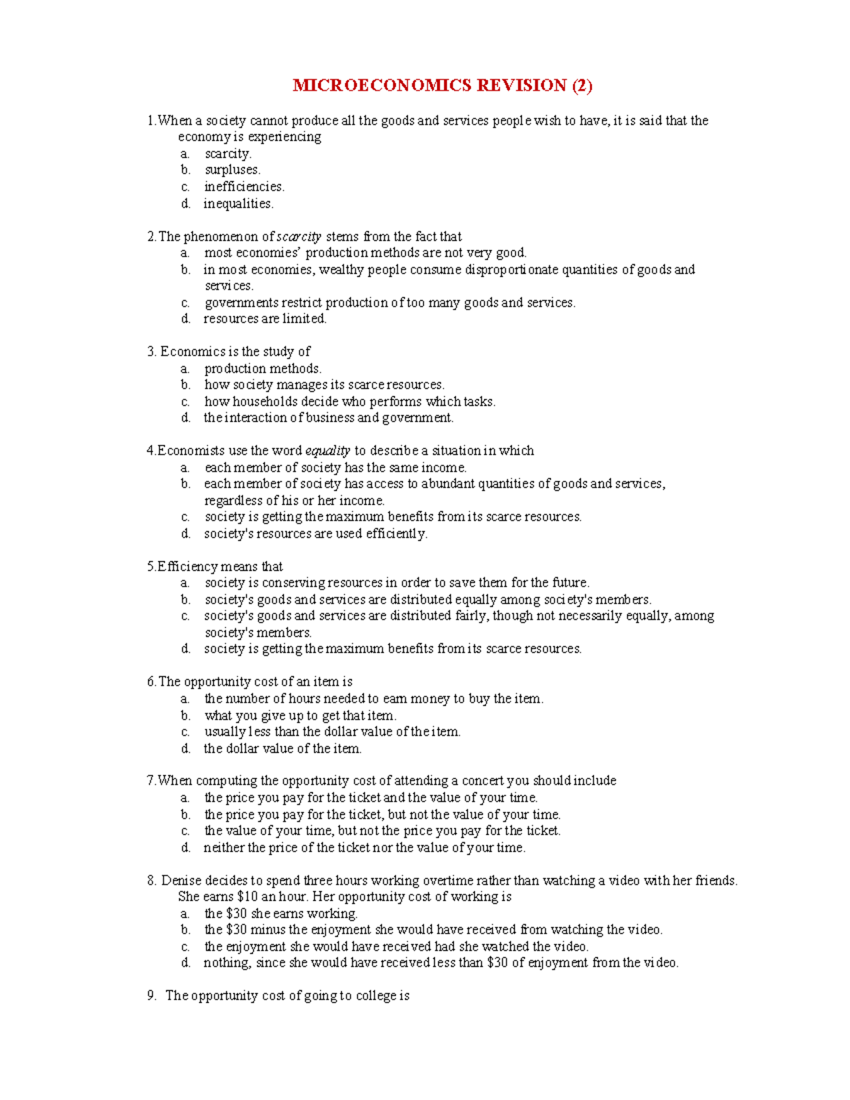 Microeconomics Revision Notes (ECO101) for Final Exam Preparation - Studocu