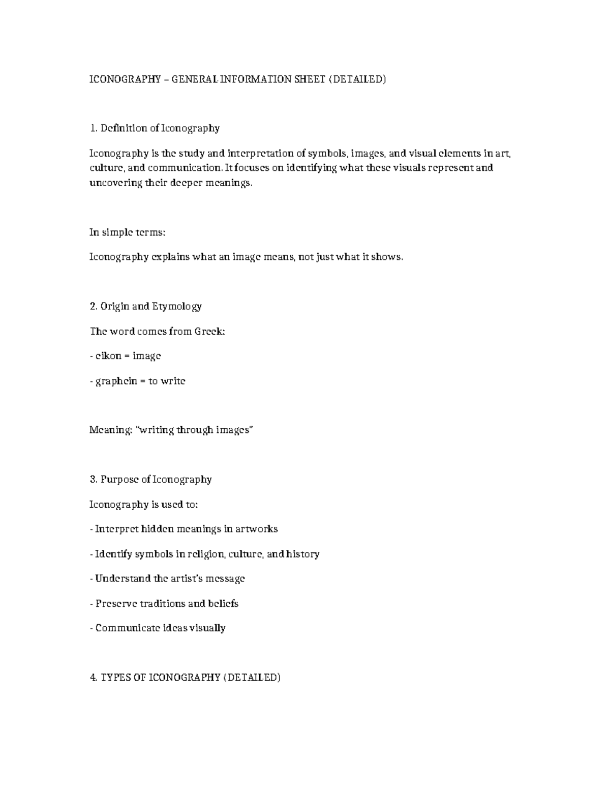 ICONOGRAPHY GENERAL INFO SHEET: TYPES & MEANINGS DETAILED - Studocu