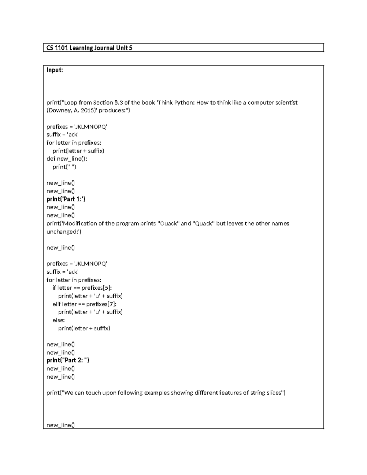 CS 1101 Learning Journal Unit 5: String Manipulation & Slicing - Studocu