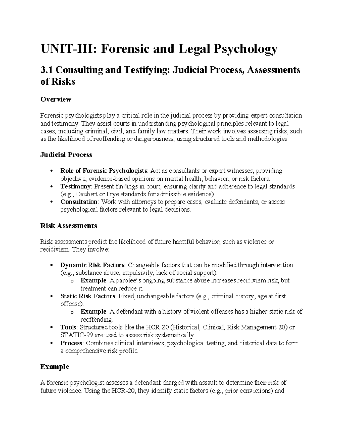 Forensic Psychology 3.1: Judicial Process & Risk Assessment Overview ...