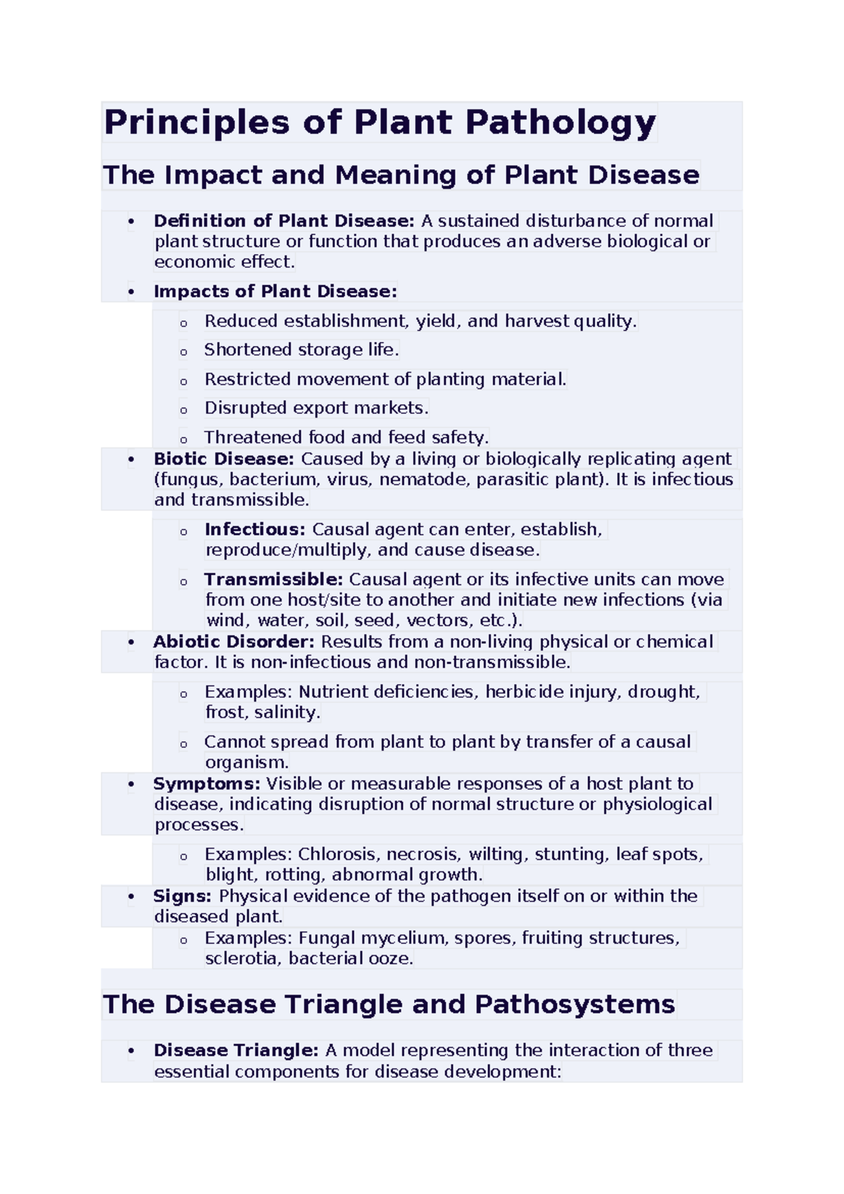 Principles of Plant Pathology (PP 101) Summary Notes - Studocu