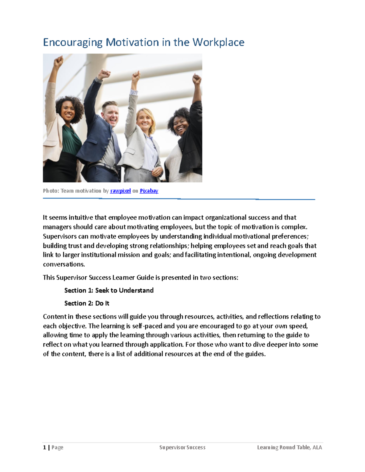 Supervisor Success Learner Guide: Motivating Employees Effectively ...