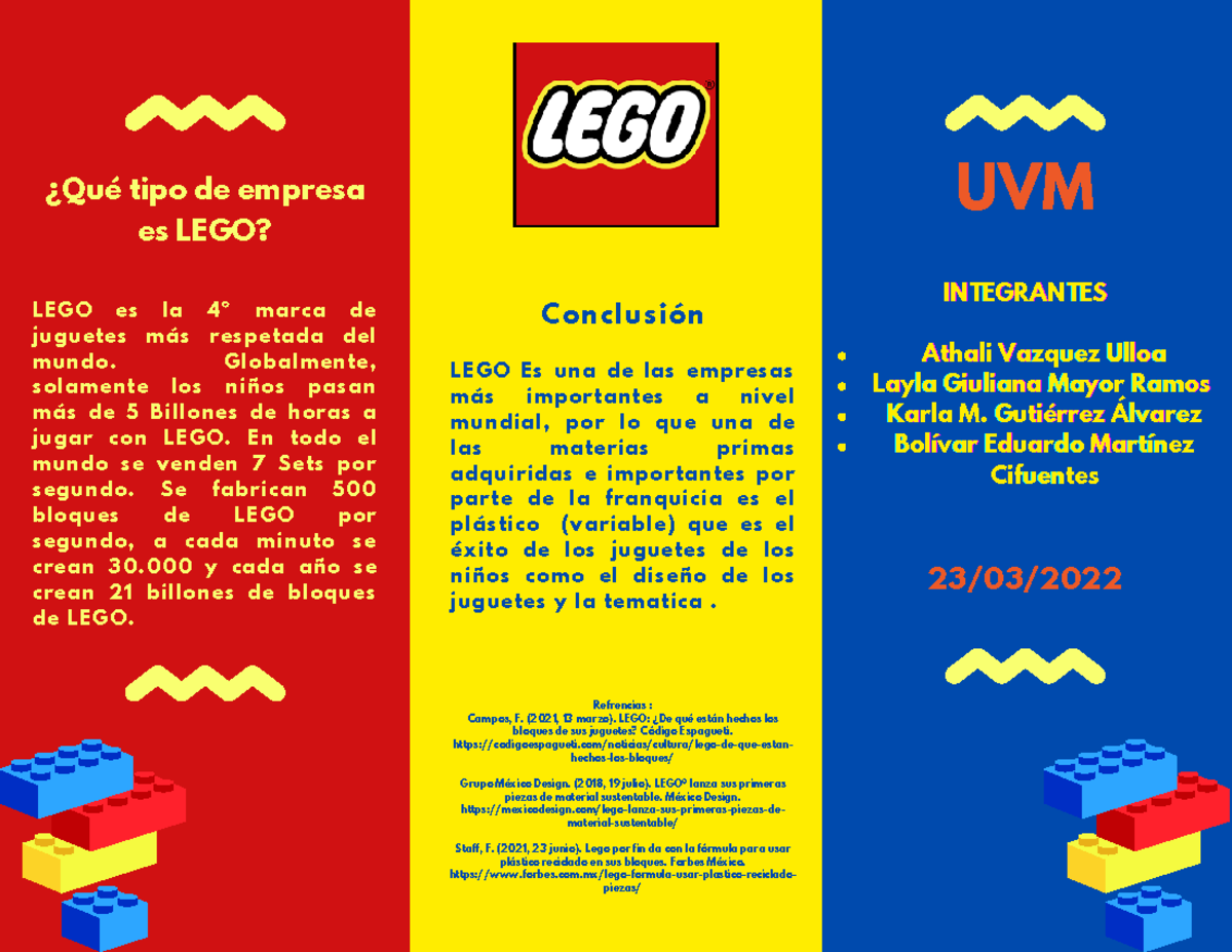 Triptico LEGO Que tipo de empresa UVM es LEGO LEGO es la 4 marca de juguetes mas respetada del Studocu