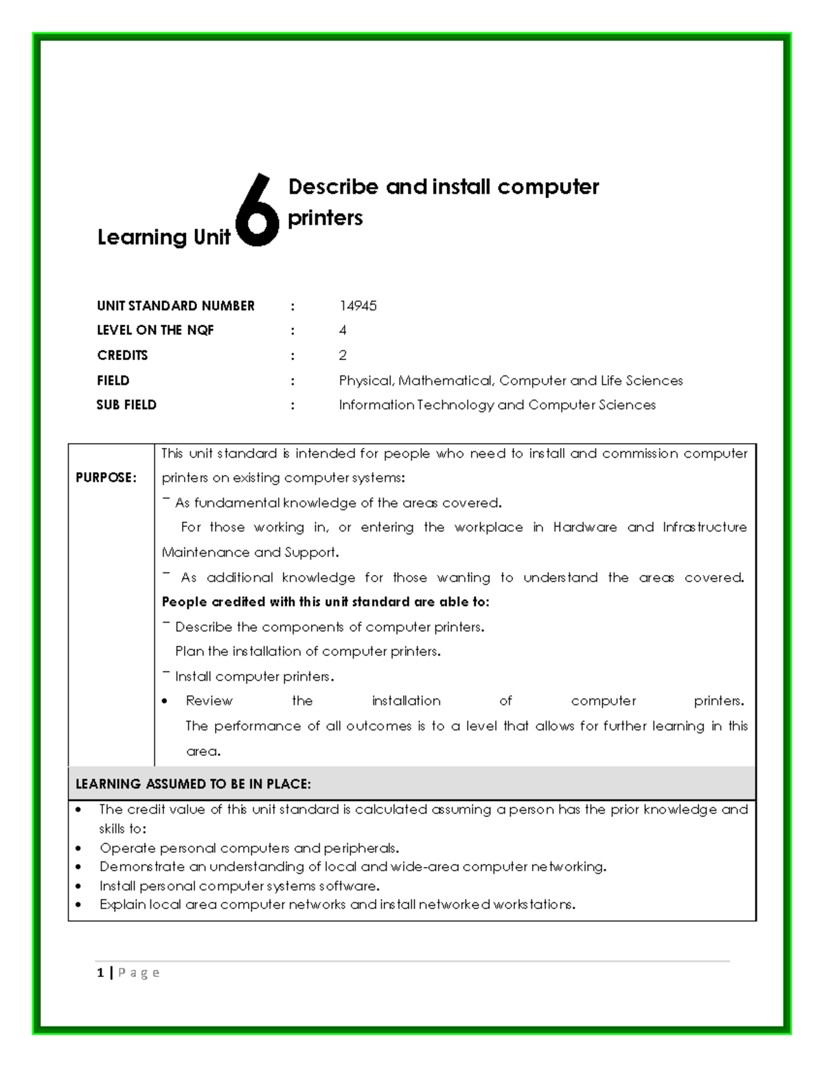 **IT 14945: Describing & Installing Computer Printers - Unit 6 Notes ...
