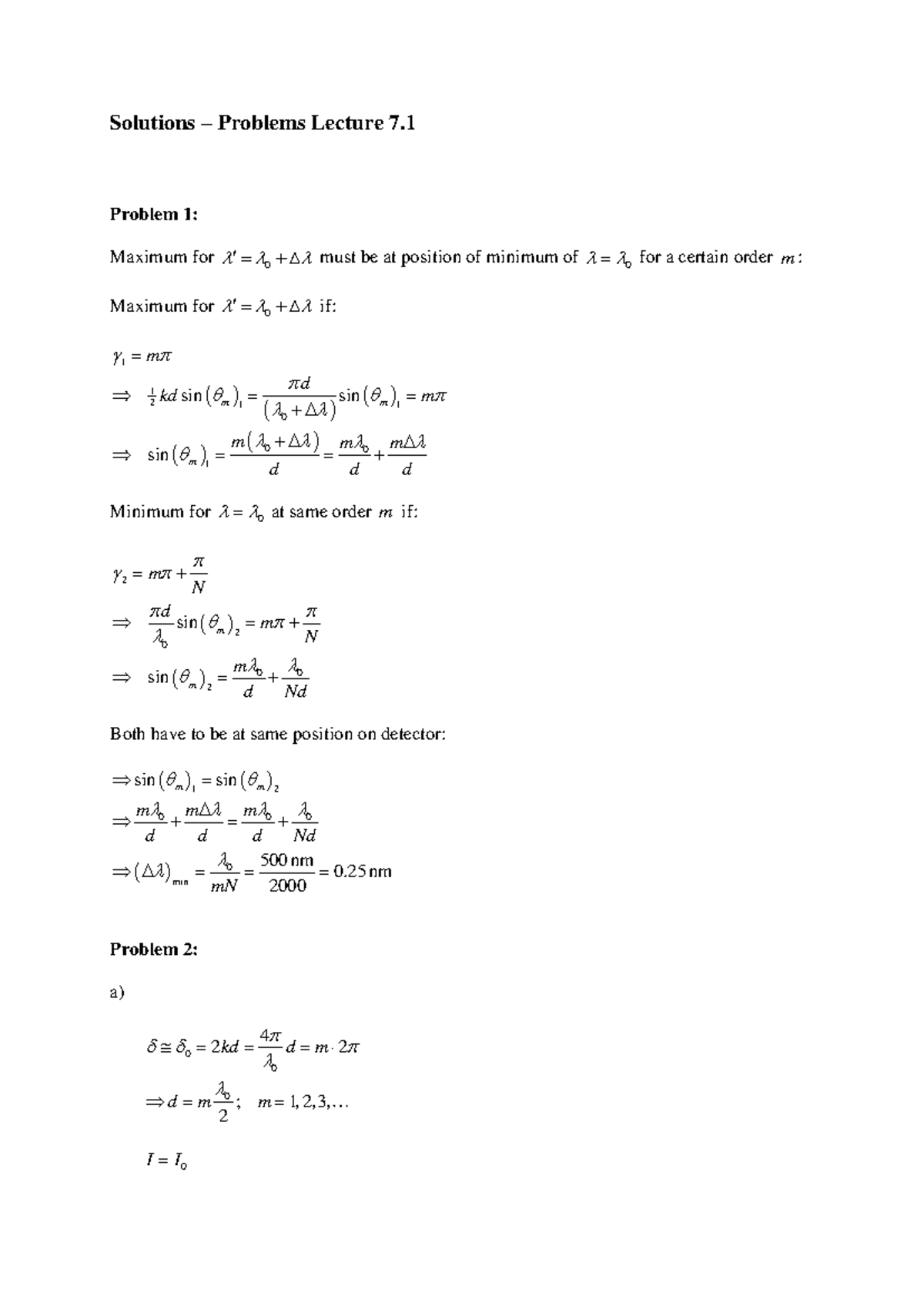 Solutions to Problems - Lecture 7 - Physics 101 - Studeersnel