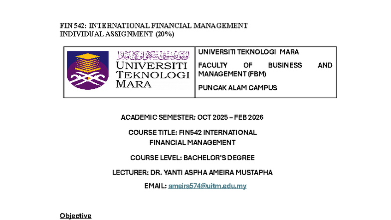 FIN 542: Individual Assignment on Intl Financial Management - Oct 2025 ...