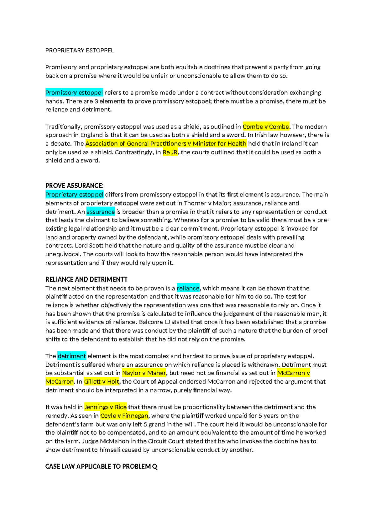 Proprietary Estoppel: Key Concepts and Case Law Analysis - Studocu