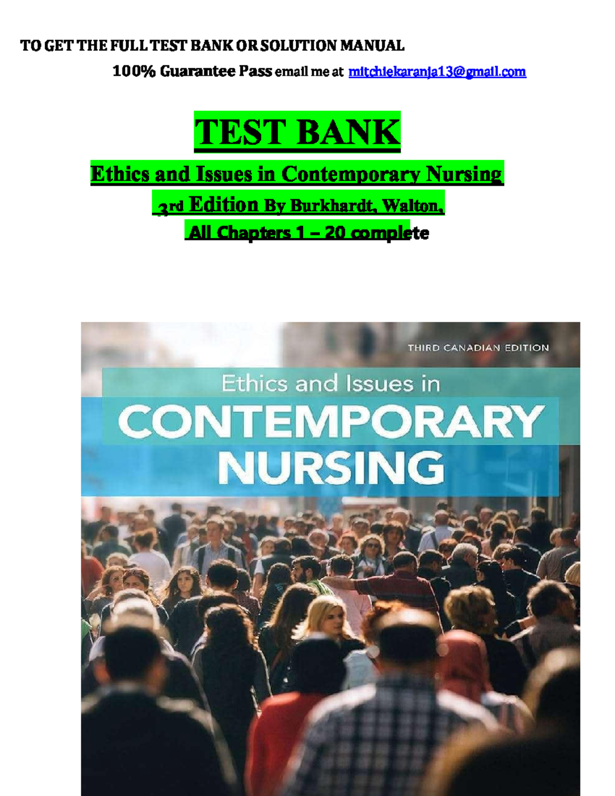 Test Bank for Ethics and Issues in Contemporary Nursing 3rd Canadian