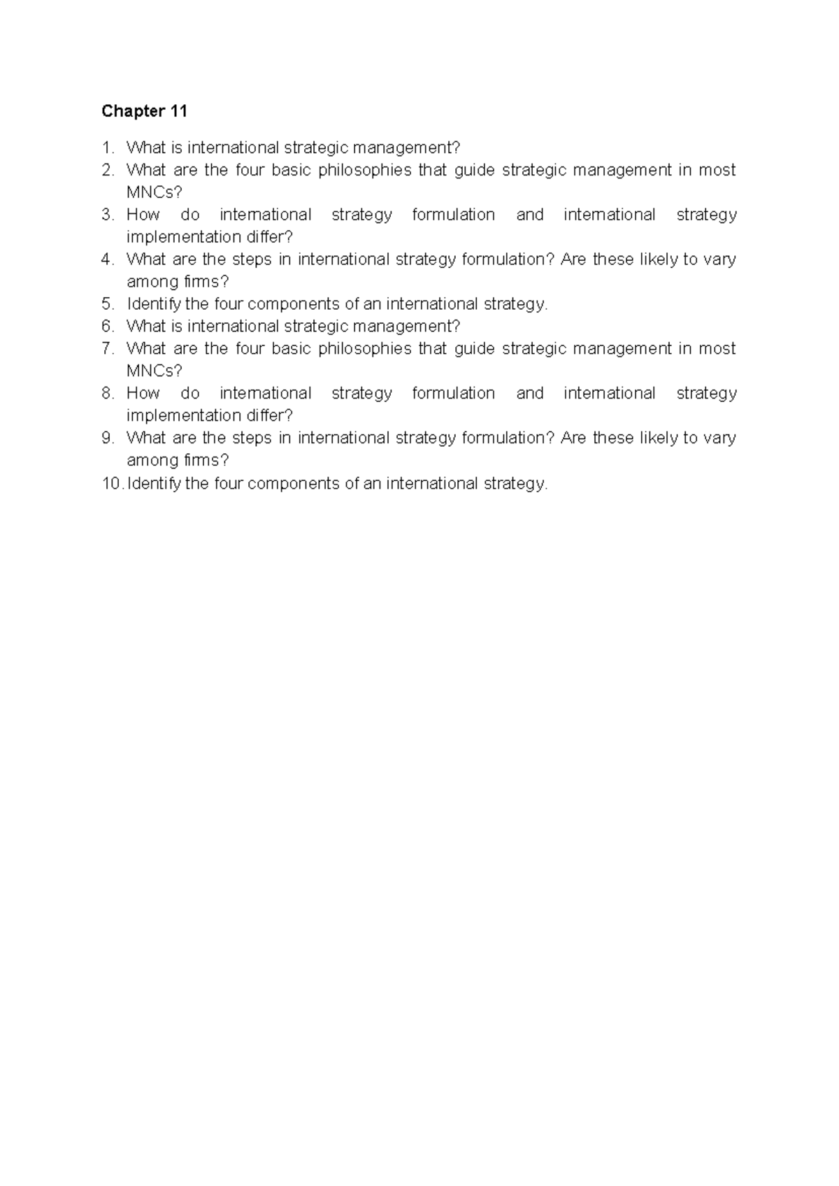 Chapter 11 - International Strategic Management Overview and Key ...