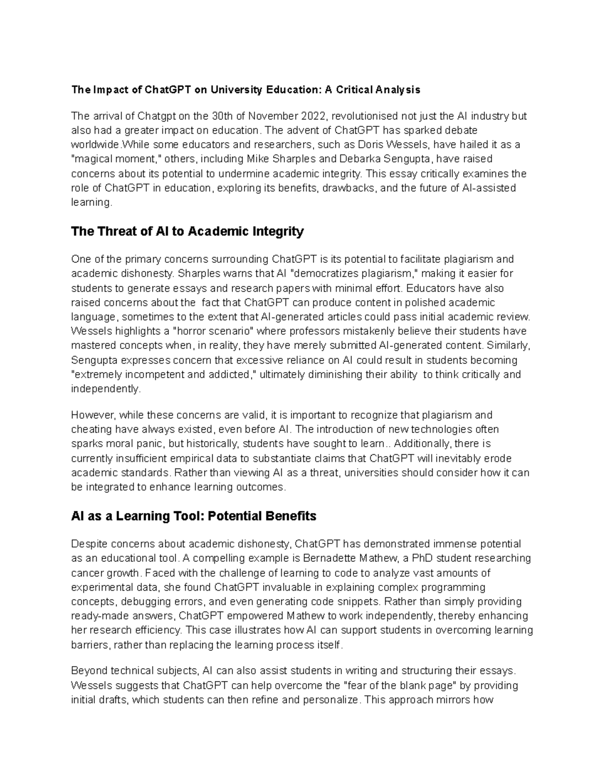 The Impact of ChatGPT on University Education: A Critical Analysis ...