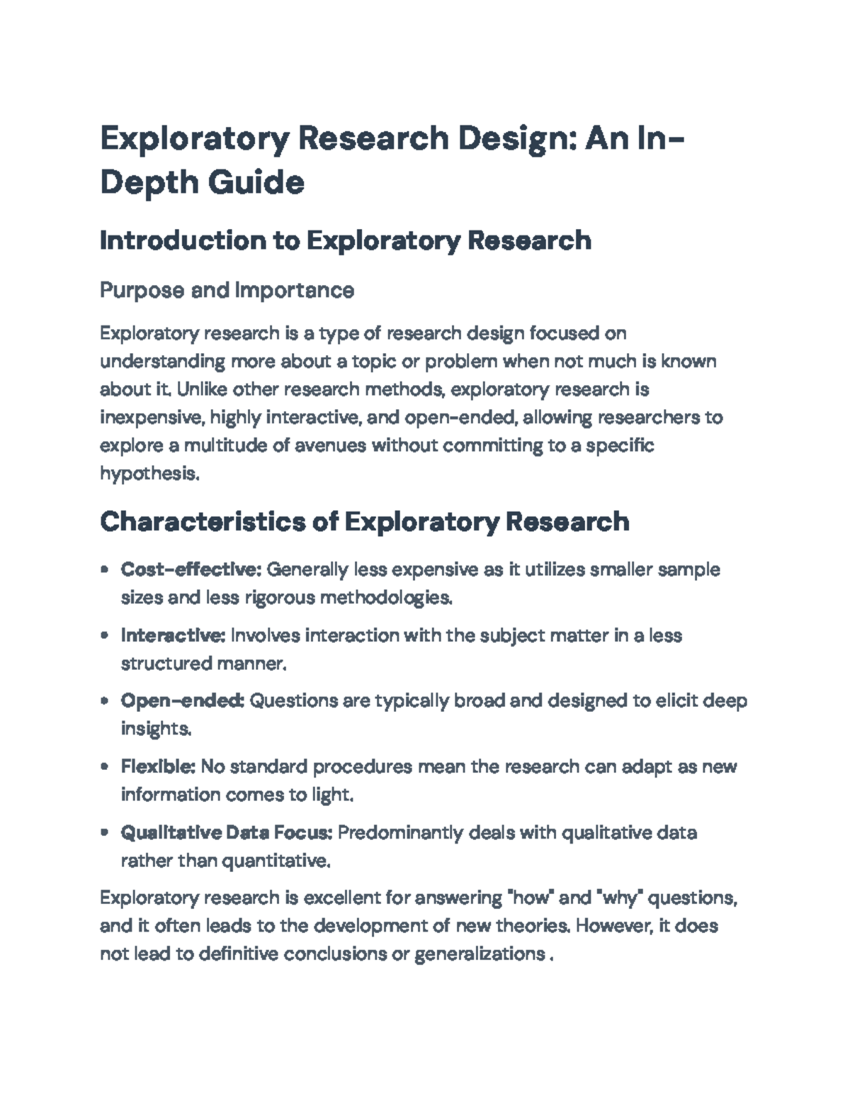 Exploratory Research Design: Methods, Characteristics & Insights - Studocu