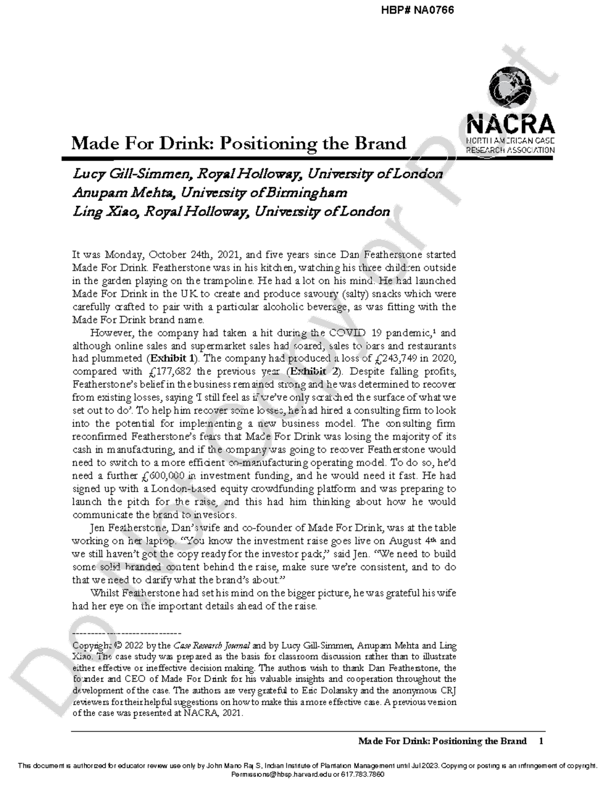PBM Brand Case Study: Positioning Strategies for Made For Drink - Studocu