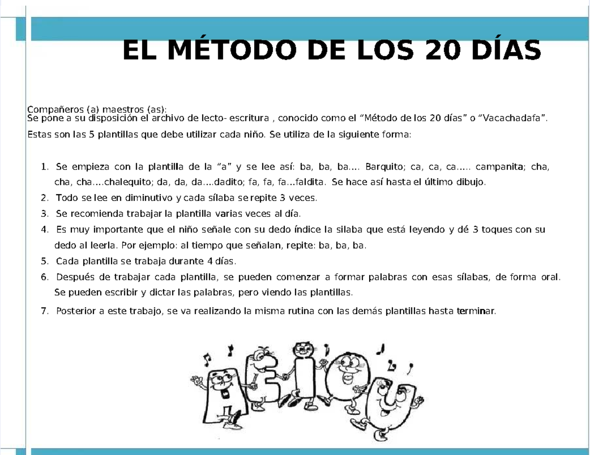 Cuadernillo Método de Lectoescritura 20 Días - Tomo IV - Studocu