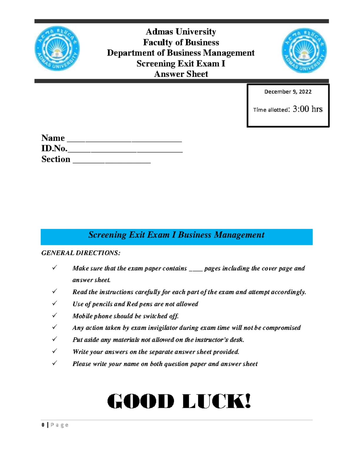 Management Model Exit Examination (MGT 101) - February 2023 - Studocu