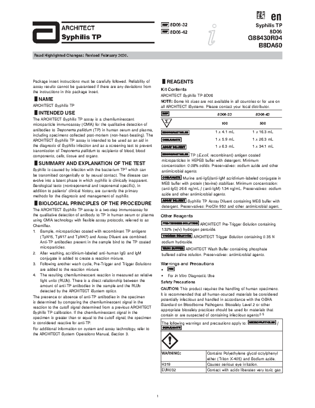 ARCHITECT Syphilis TP Assay Instructions & Guidelines 8D06 G88430R04 ...
