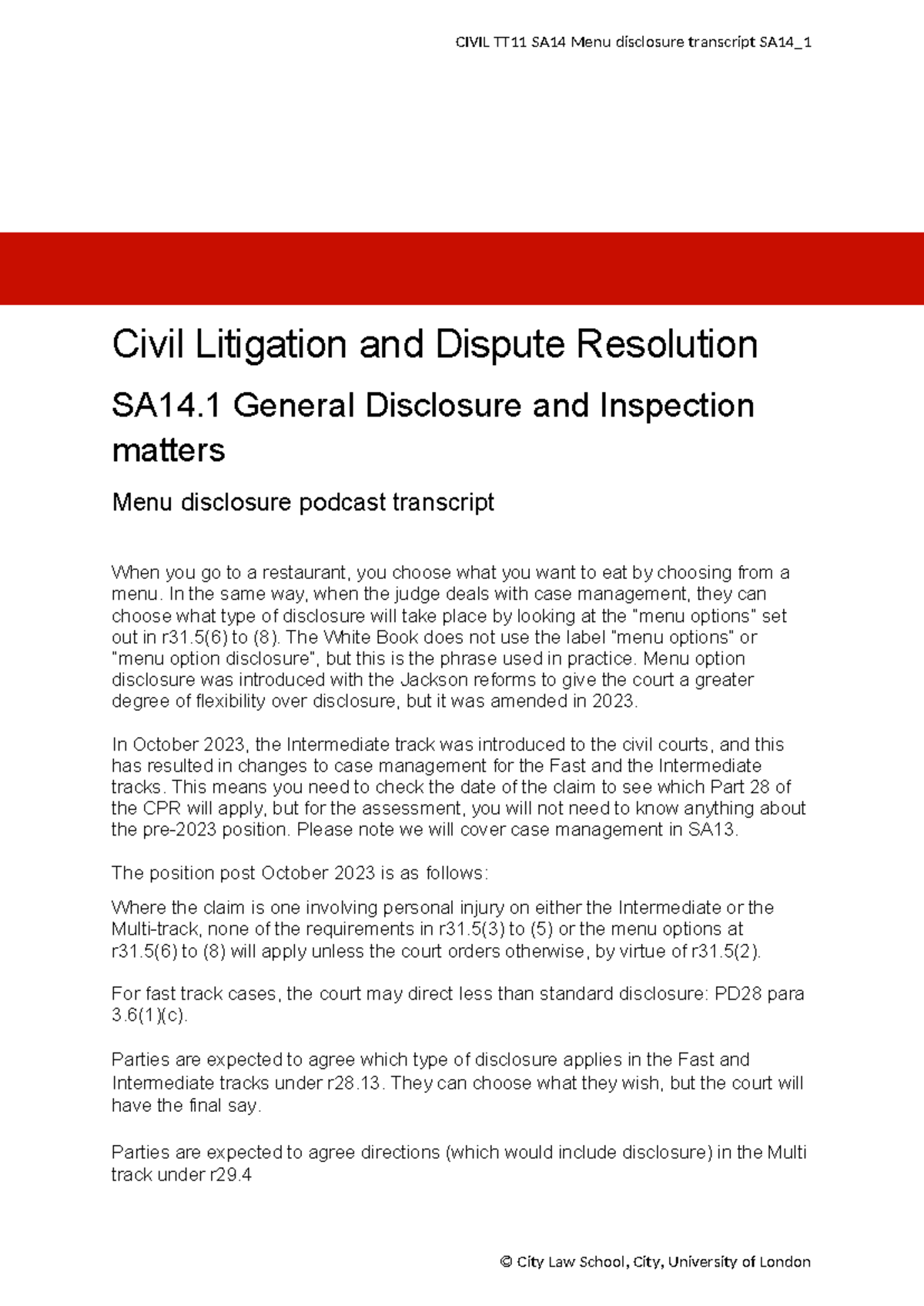 Civil TT11 SA14 Menu disclosure transcript SA14 1 - Tagged - CIVIL TT11 ...