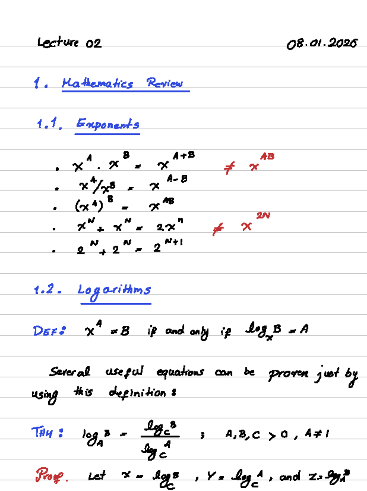 CS 210 - Lecture 02: Mathematics Review on Exponents & Logarithms - Studocu
