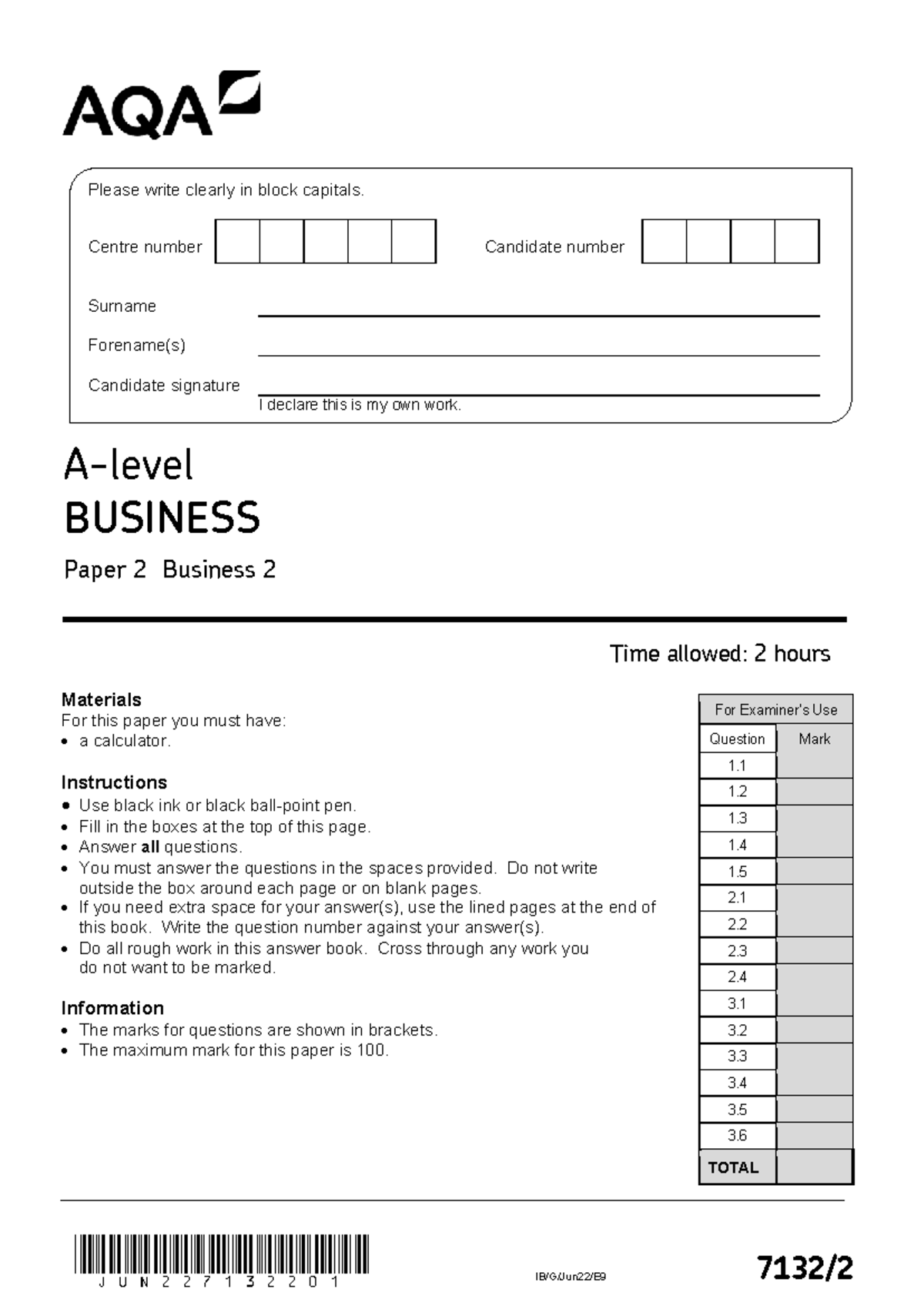 AQA A Level Business Paper 2 Exam June 2022 - Question Guide - Studocu