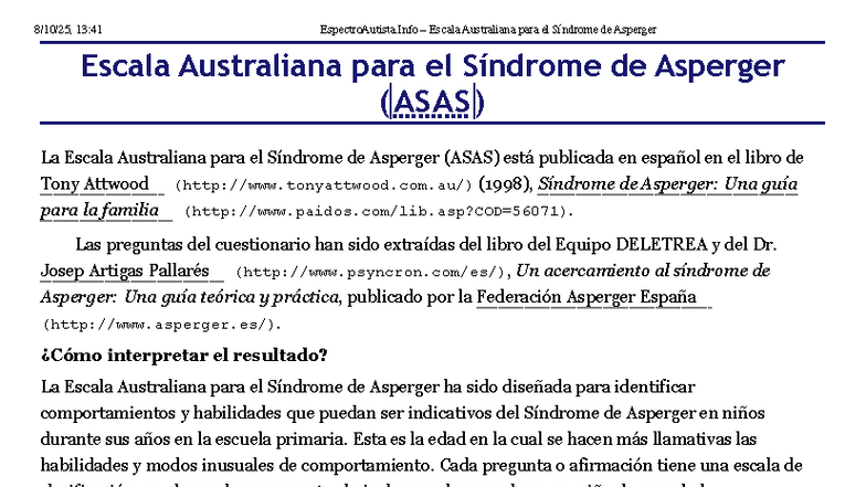 Escala Australiana para el Síndrome de Asperger (ASAS) - Guía y ...