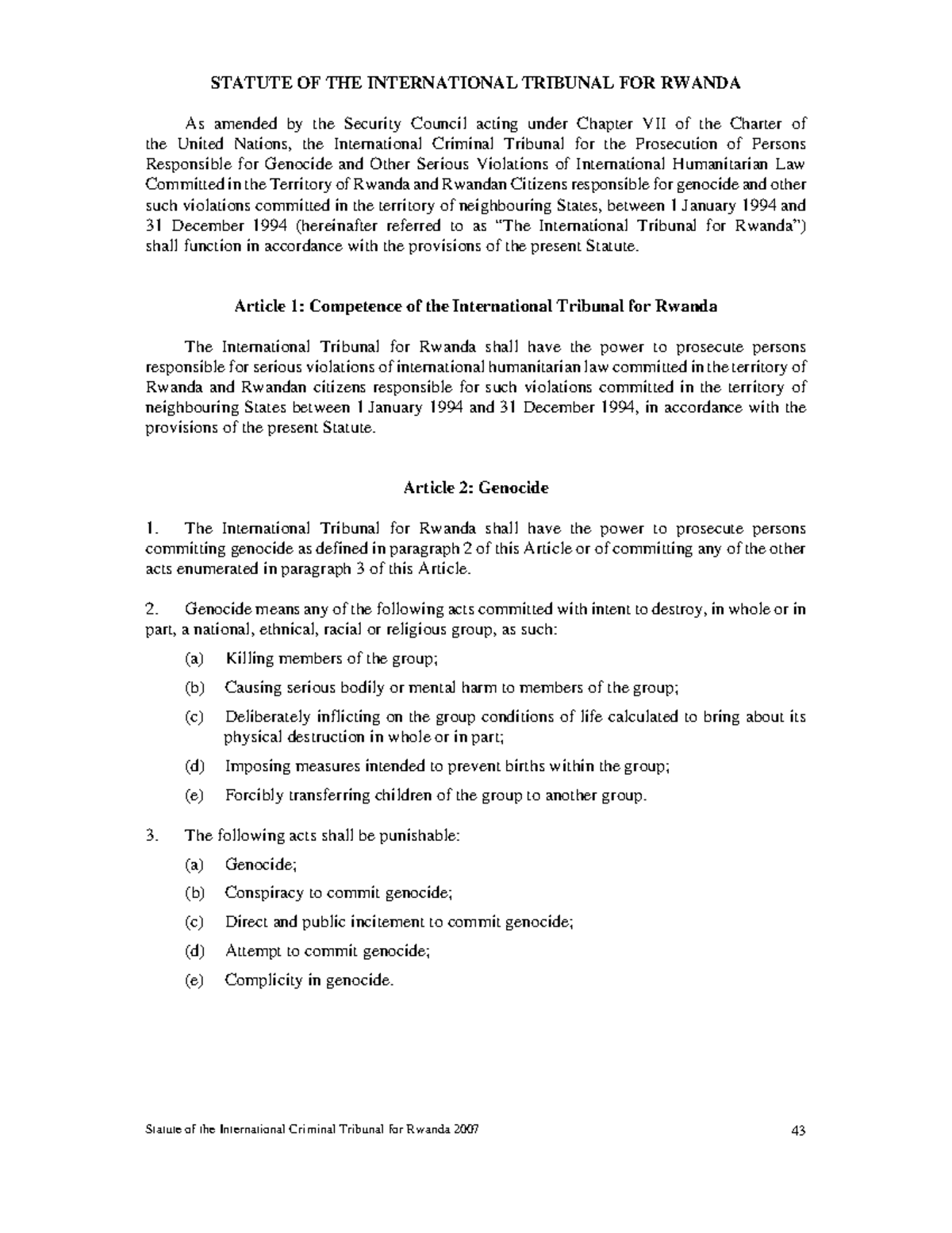 Statute of the International Criminal Tribunal for Rwanda (ICTR) 2007 ...