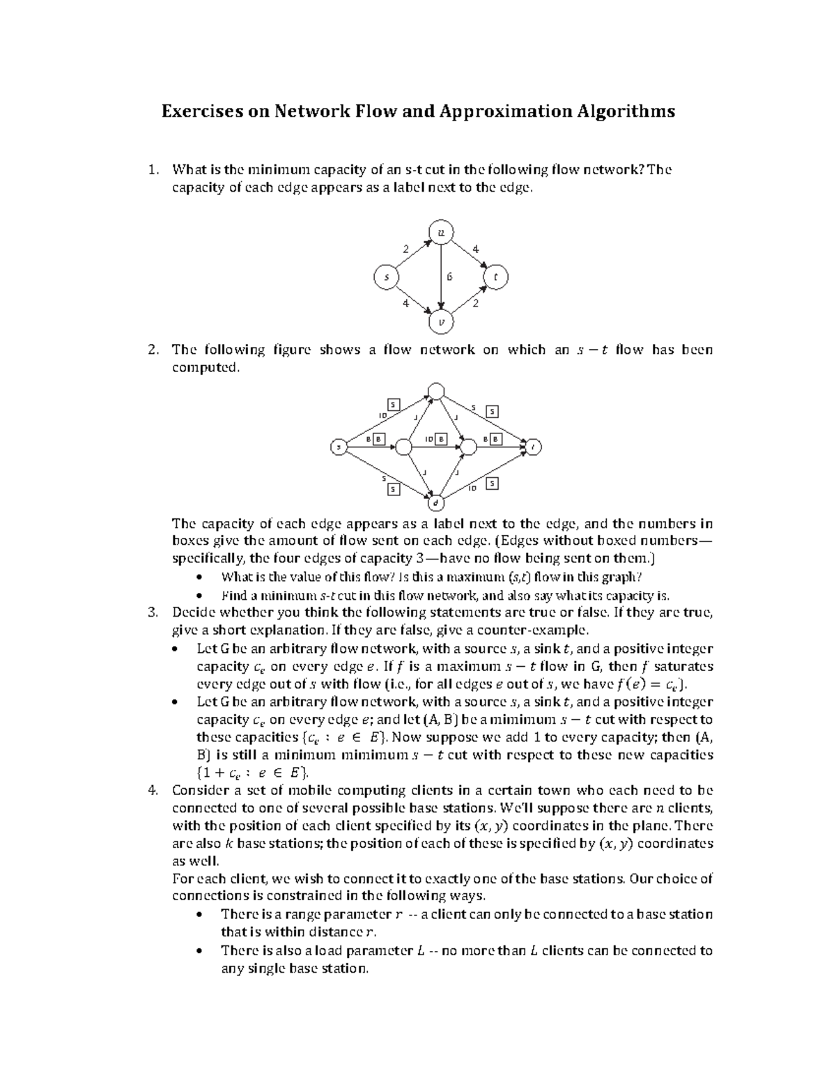 Exercises on network flow and approx - Exercises on Network Flow and ...