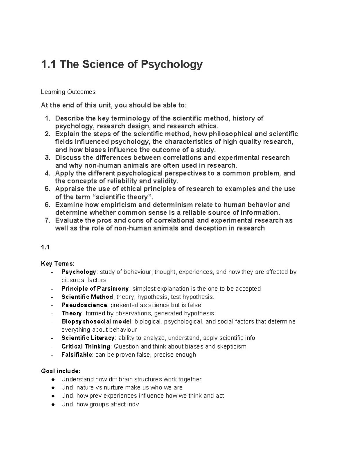 Psych 1000 - Unit 1: Foundations of Psychology and Research Methods ...