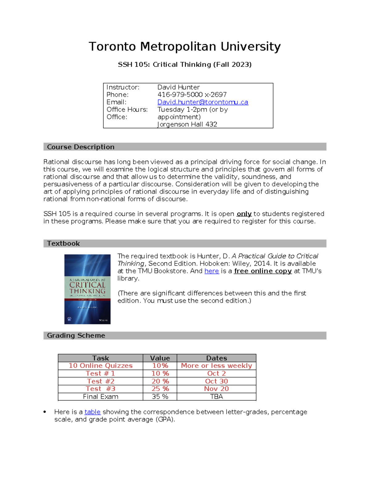 SSH 105 Syllabus for Critical Thinking - Fall 2023 - Studocu