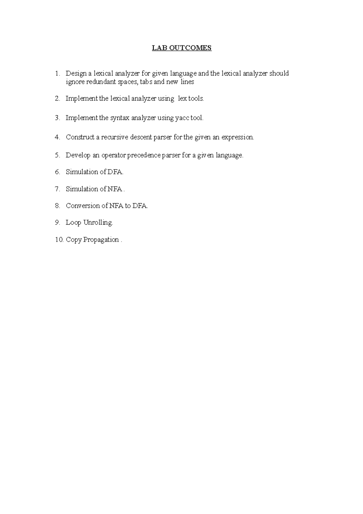 CD Lab Manual: Lexical & Syntax Analyzer Exercises and Tools - Studocu
