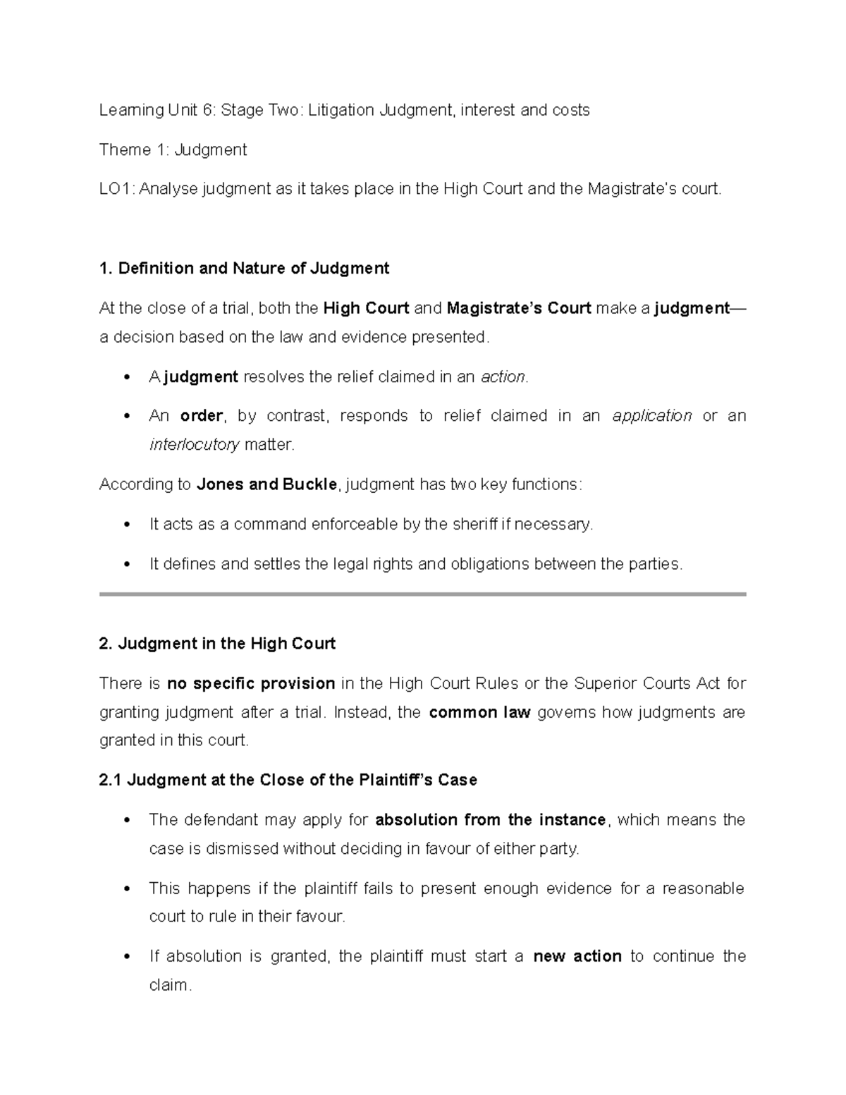LU 6 & 7: Litigation Judgments, Costs, and Appeals Overview - Studocu