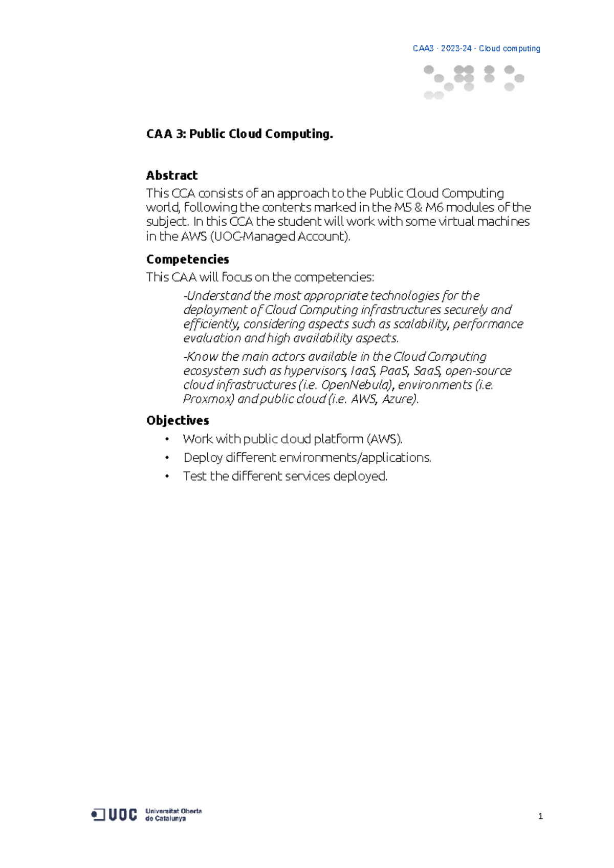 CAA3: Public Cloud Computing with AWS - Exercises and Guidelines - Studocu