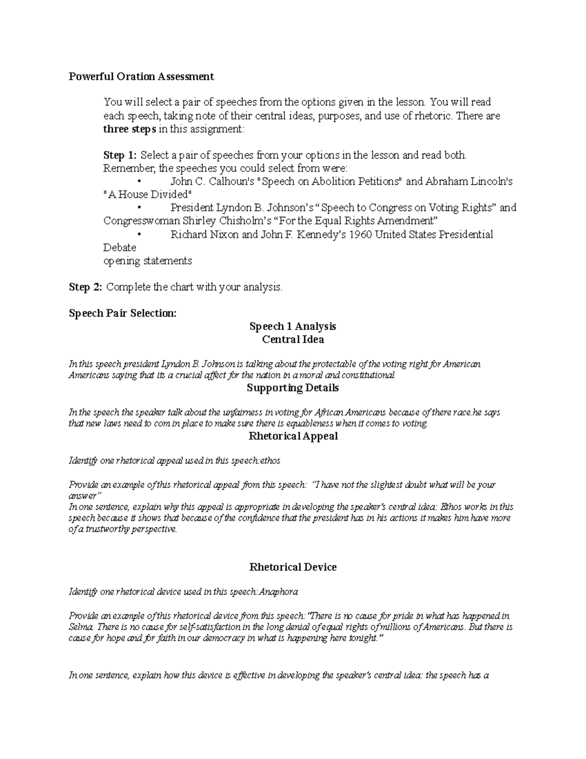 04 02 Powerful Oration Assessment: Speech Analysis & Reflection - Studocu