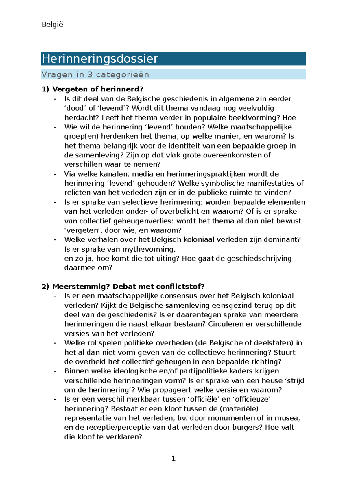 Herinneringsdossier België: Verkenning van het Koloniaal Verleden - Document Preview