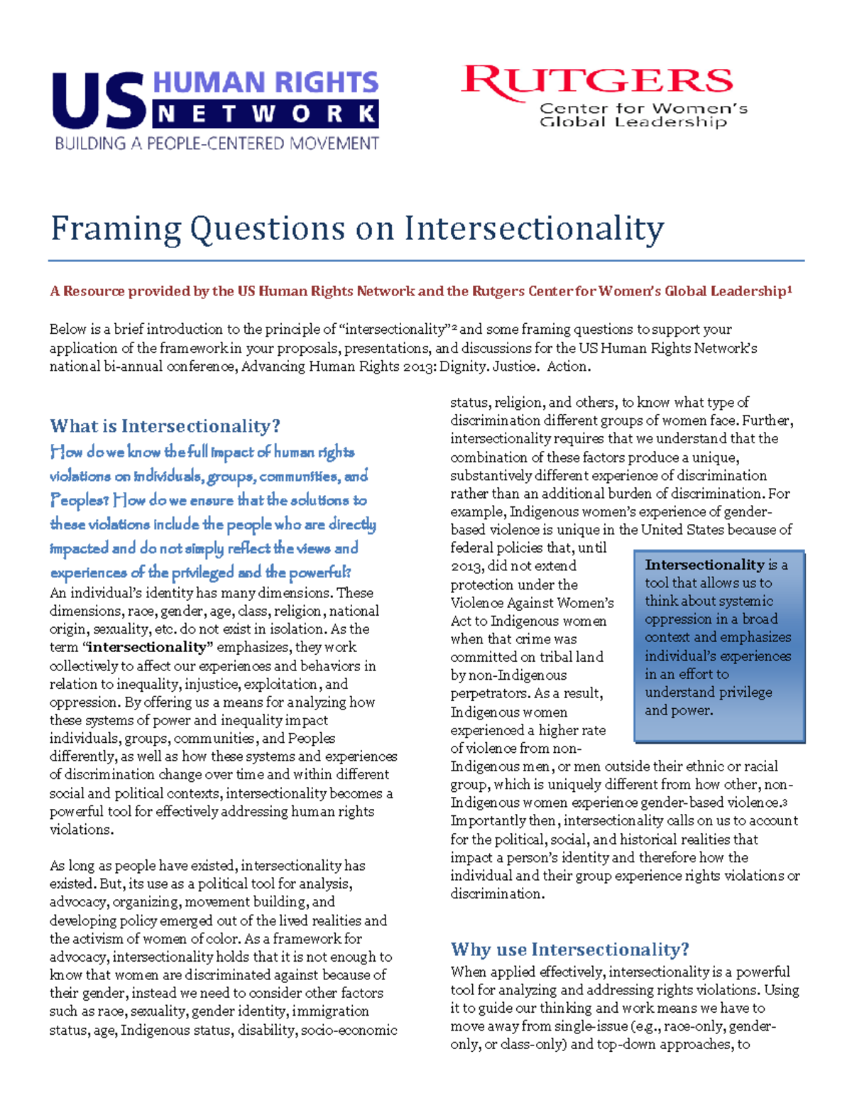 Framing Questions on Intersectionality: A Resource for Human Rights ...