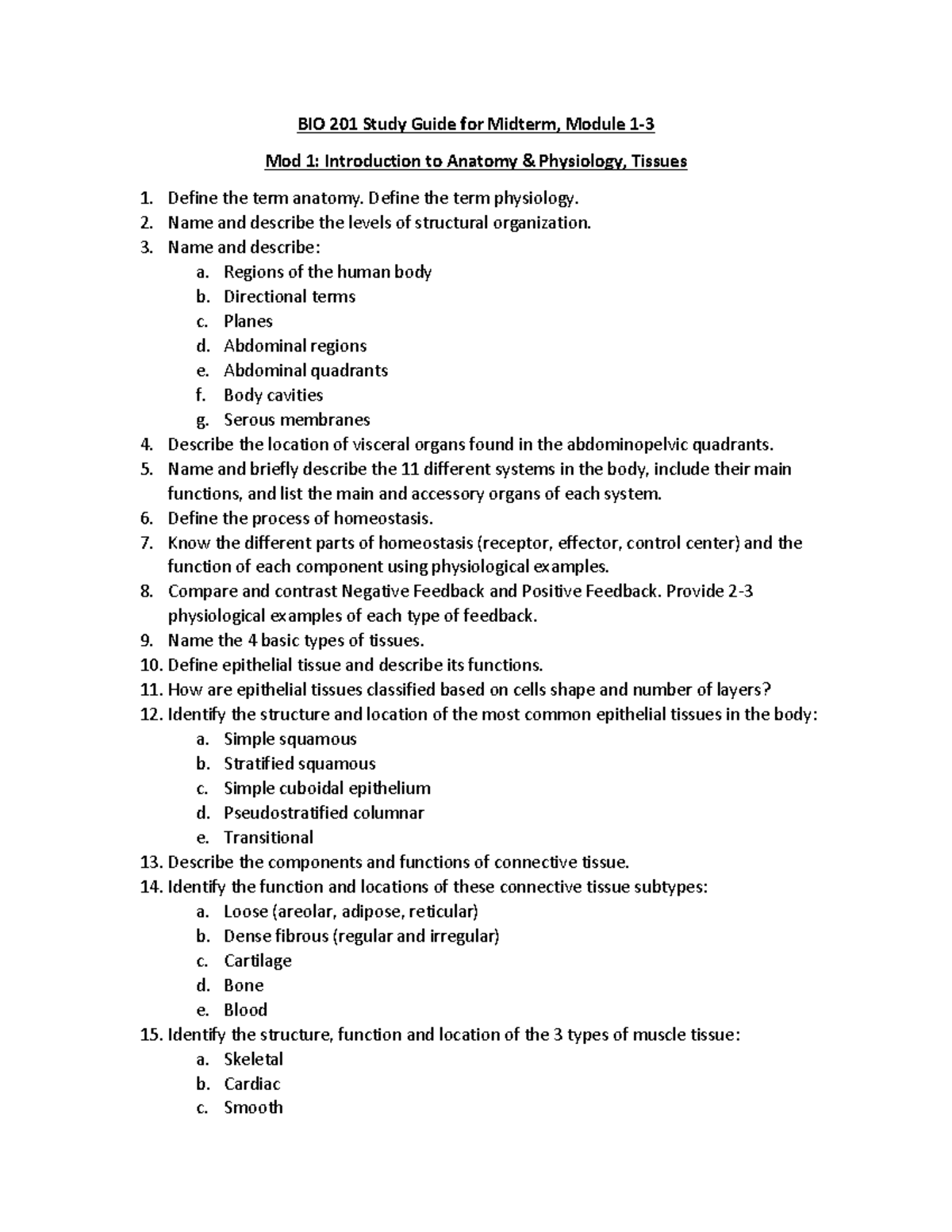 BIO 201 Midterm Study Guide: Anatomy, Physiology, and Muscle Systems -  Studocu