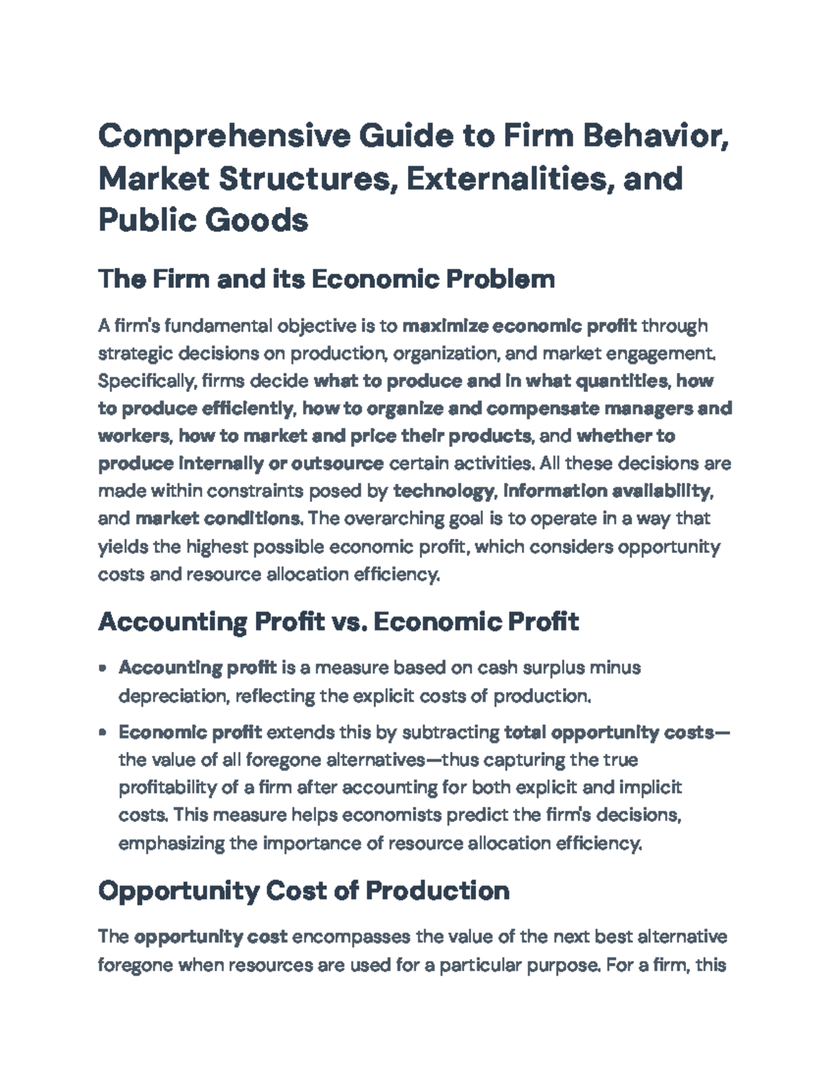 Comprehensive Overview of Market Structures and Firm Behavior (ECO 101 ...