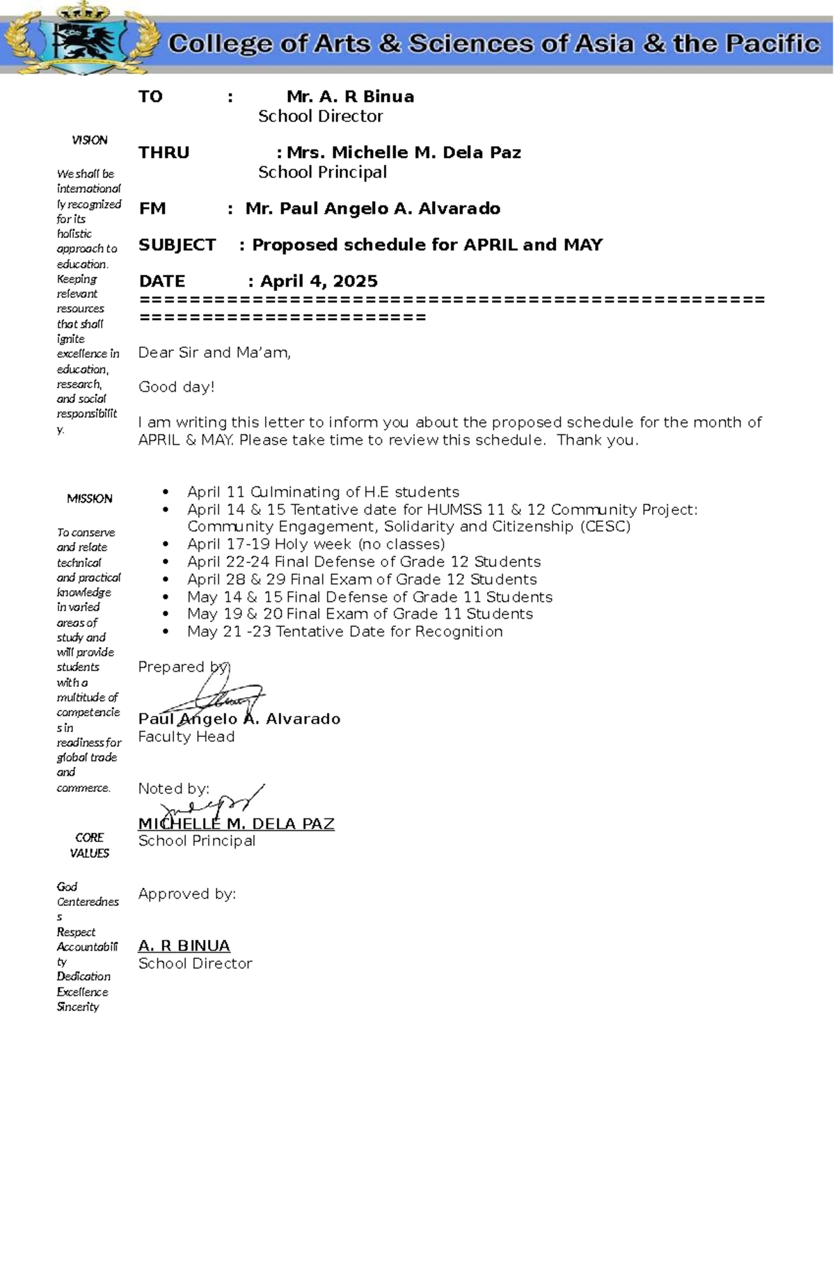 Proposed Schedule for APRIL & MAY 2025 - Final Exams & Events - Studocu