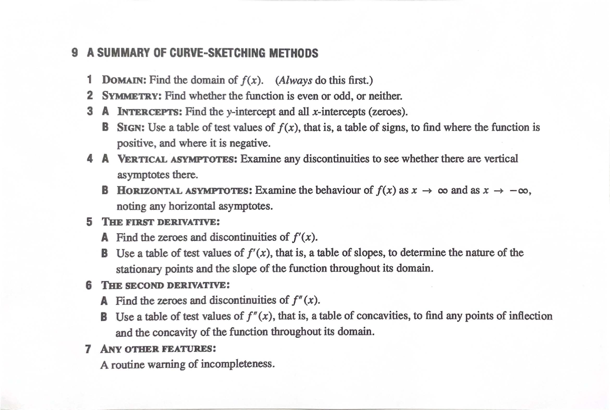 Math 101: Summary of Function Analysis Methods - Studocu